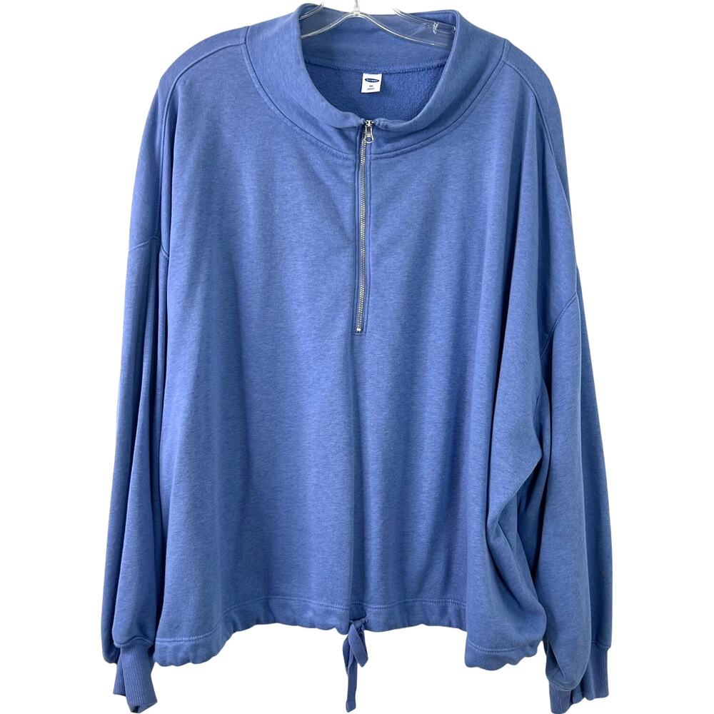 Old Navy Pullover Half-Zip Long Sleeves Blue Sweatshirt Drawstring Hem Size XXL